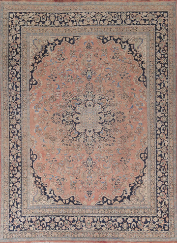 Traditional Pink Floral Mashad Persian Area Rug 10x13