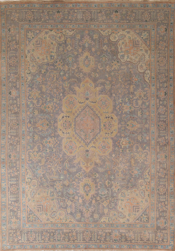 Geometric Wool Vintage Tabriz Persian Area Rug 10x13