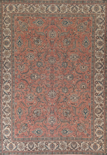 All-Over Floral Pink Tabriz Persian Area Rug 10x13
