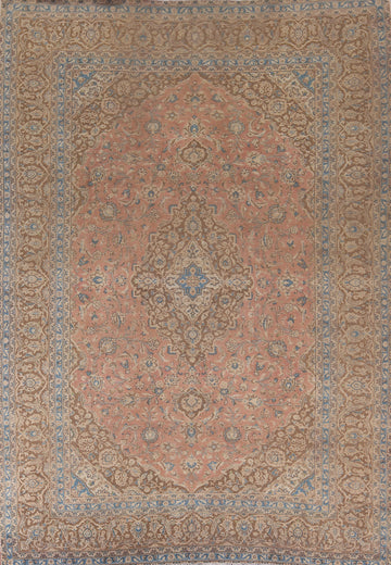 Handmade Pink Floral Mashad Persian Area Rug 10x13