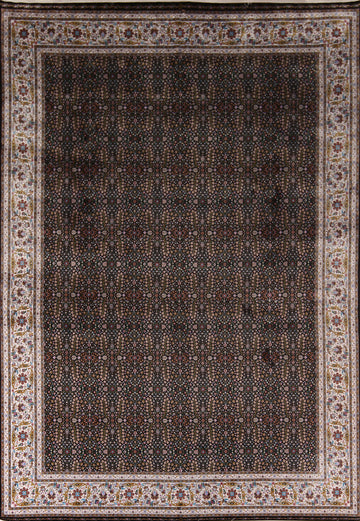 All-Over Floral Black Qum Traditional Area Rug 10x13