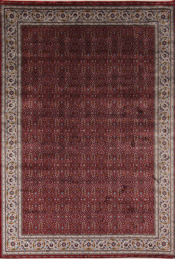 All-Over Red Floral Silk Qum Turkish Area Rug 8x11