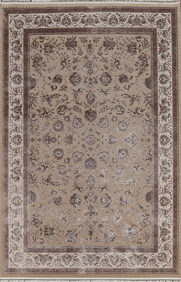 All-Over Floral Silk Qum Living Room Area Rug 7x10