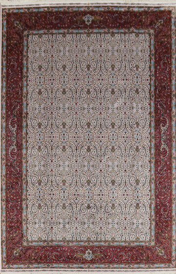 Traditional Floral Silk Turkish Qum Living Room Rug 8x11
