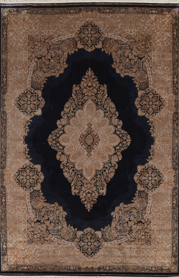Victorian Style Blue Turkish Qum Traditional Area Rug 7x10
