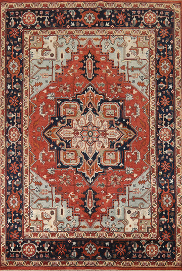 Geometric Wool Heriz Serapi Indian Area Rug 9x12