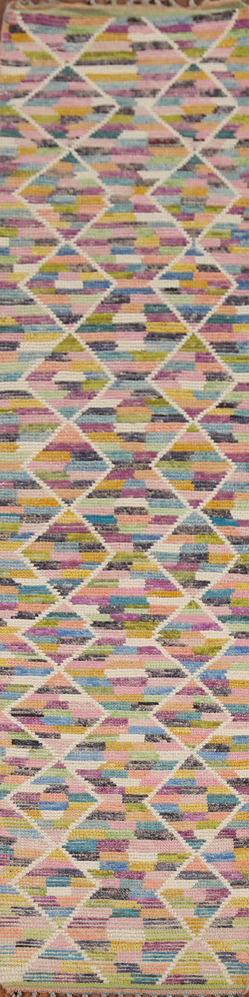 Modern Trellis Wool Moroccan Oriental Runner Rug 2x13