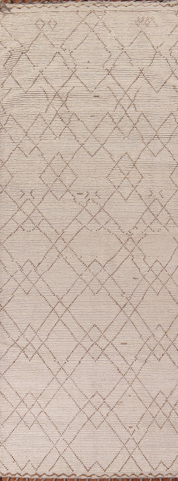 Ivory Wool Trellis Moroccan Oriental Runner Rug 4x13
