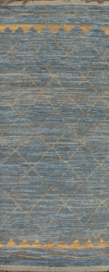Trellis Blue Wool Moroccan Oriental Runner Rug 4x12