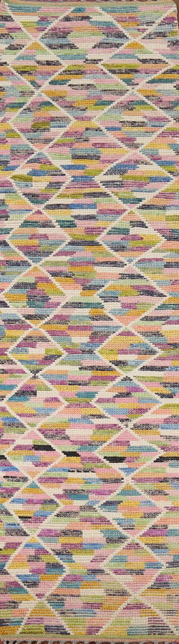 All-Over Trellis Striped Moroccan Oriental Runner Rug 2x13