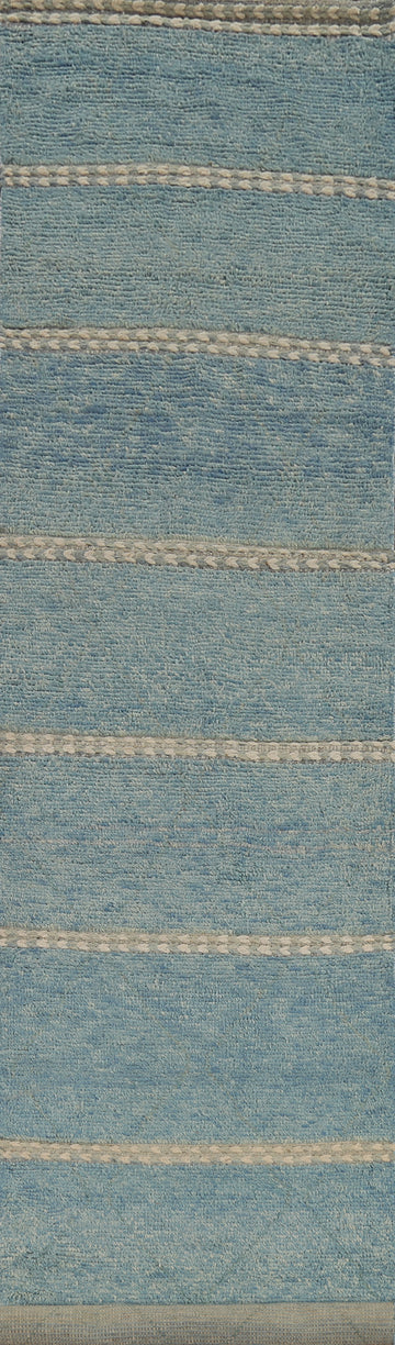 Light Blue Striped Moroccan Modern Runner Rug 3x16
