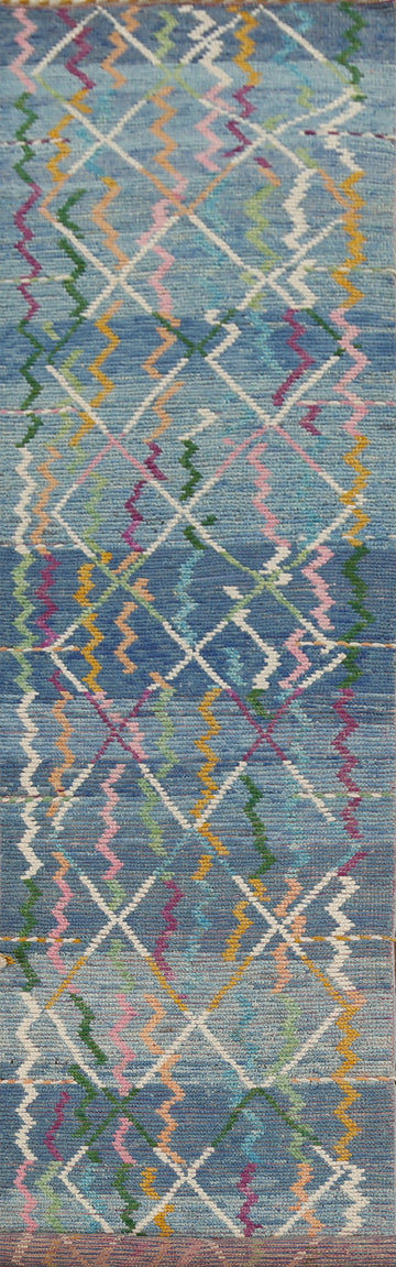 Handmade Blue Moroccan Oriental Runner Rug 3x16