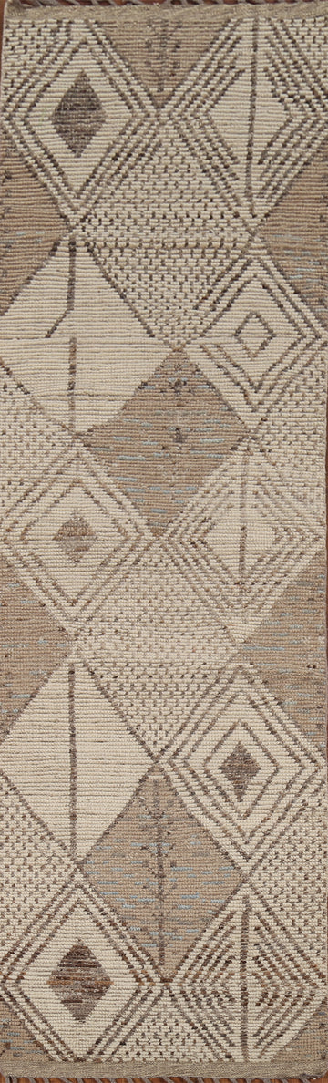 Geometric Wool Moroccan Oriental Runner Rug 3x13