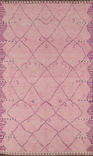 Handmade Pink Wool Moroccan Oriental Rug 5x7