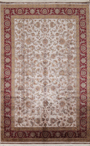 Traditional Floral Silk Qum Turkish Area Rug 6x10