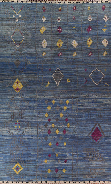 Blue Geometric Moroccan Oriental Large Rug 12x18