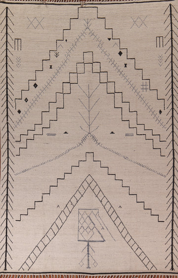 Geometric Wool Ivory Moroccan Oriental Area Rug 9x13