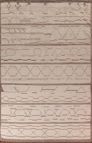 Handmade Wool Ivory Moroccan Large Rug 10x15
