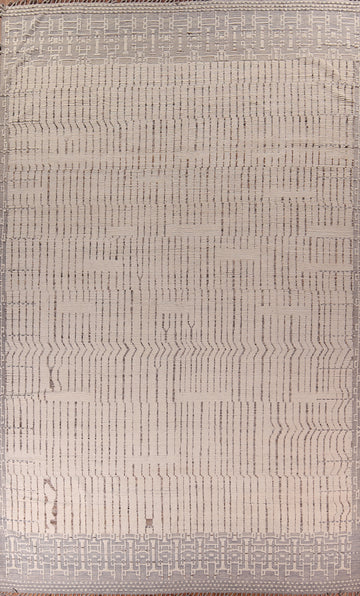 All-Over Ivory Striped Moroccan Large Rug 12x19