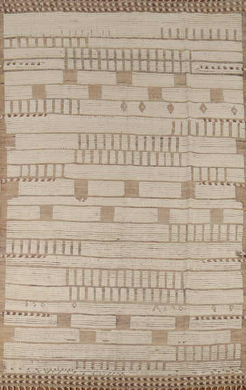 Beige & Ivory Wool Moroccan Modern Area Rug 6x9