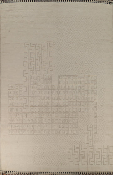 All-Over Ivory Wool Moroccan Oriental Large Rug 10x15