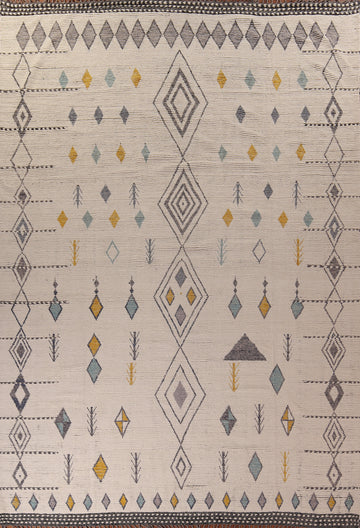 Geometric Ivory Moroccan Oriental Large Rug 12x16