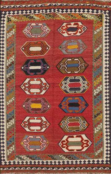 Reversible Wool Vegetable Dye Kilim Qashqai Persian Rug 4x6