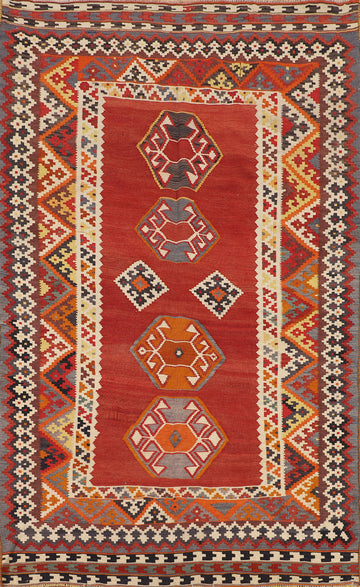 Flat Weave Vegetable Dye Kilim Qashqai Persian Rug 4x7