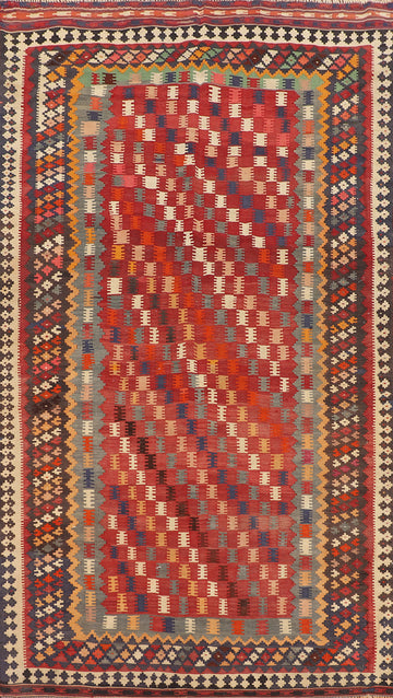 Antique Wool Kilim Qashqai Persian Vegetable Dye Rug 5x10