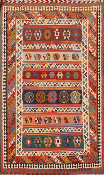 Vegetable Dye Striped Kilim Qashqai Persian Area Rug 5x8