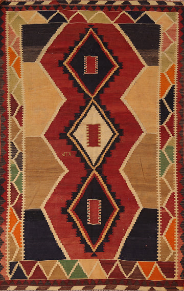 Vegetable Dye Wool Kilim Qashqai Persian Area Rug 5x8