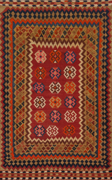 Flat Weave Kilim Qashqai Persian Vegetable Dye Rug 5x8