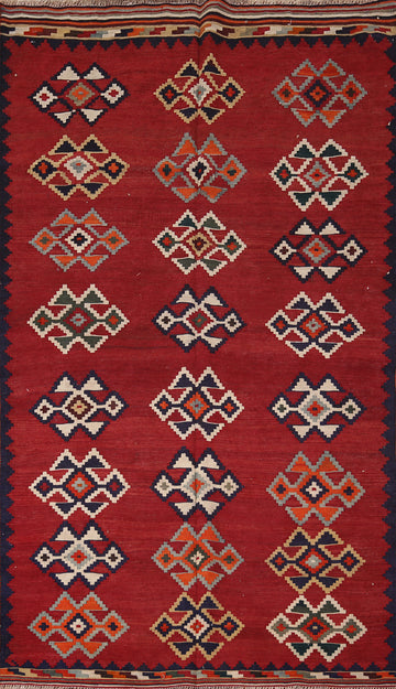 Vintage Red Wool Kilim Qashqai Persian Rug 4x7