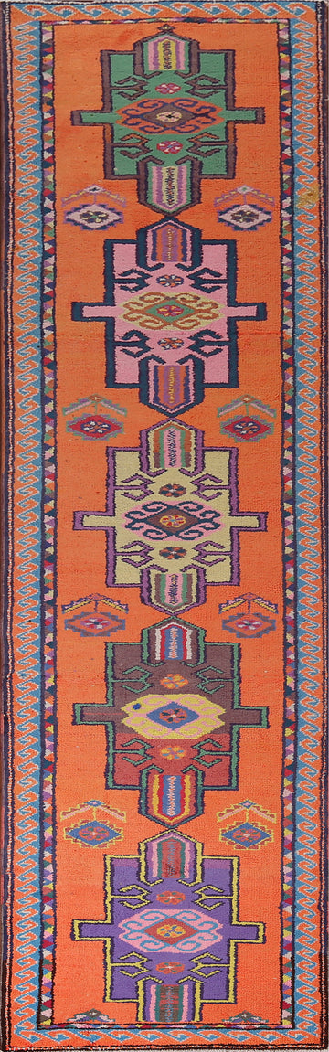 Orange Geometric Anatolian Oriental Runner Rug 3x12