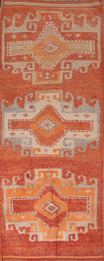 Orange Geometric Oushak Turkish Runner Rug 3x9
