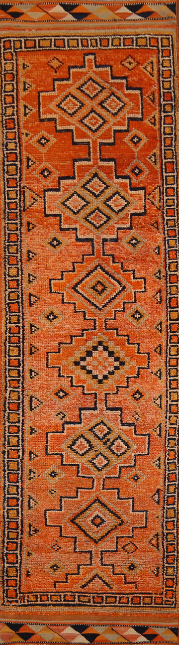 Orange Geometric Oushak Oriental Runner Rug 3x11
