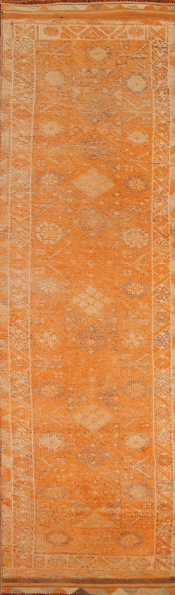 Vintage Wool Orange Anatolian Oriental Runner Rug 3x12