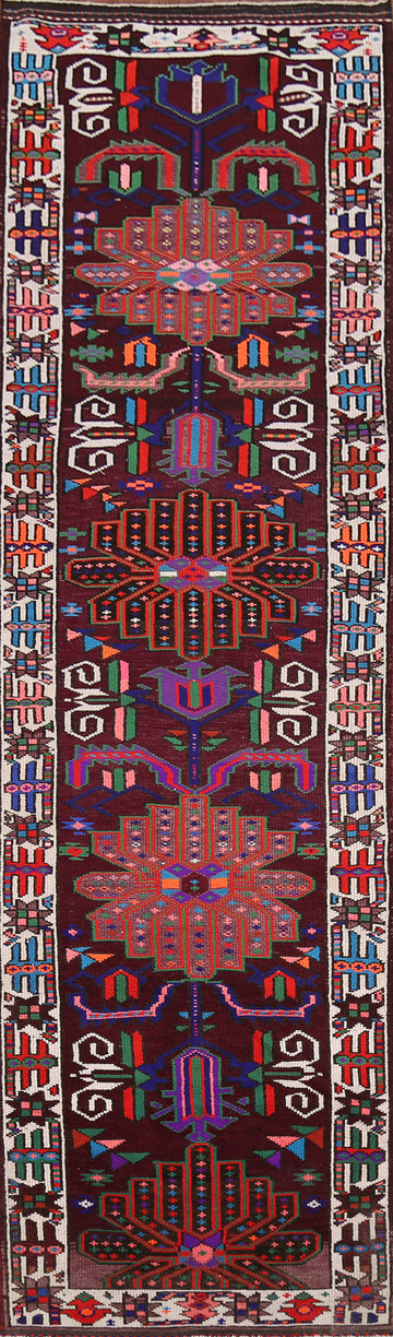 Wine Red Tribal Wool Anatolian Turkish Runner Rug 4x14