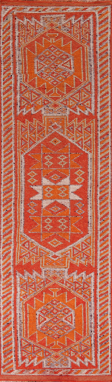 Handmade Geometric Oushak Turkish Runner Rug 3x12