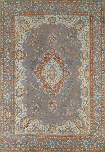 Vintage Gray Wool Tabriz Persian Area Rug 10x13
