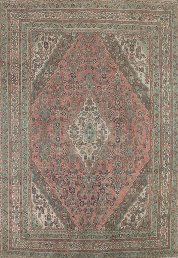 Pink Geometric Wool Hamedan Persian Area Rug 8x11