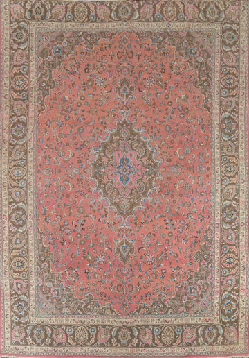 Traditional Pink Floral Mashad Persian Area Rug 10x12