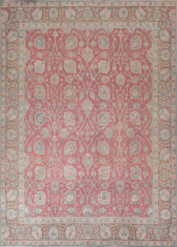 All-Over Pink Floral Tabriz Persian Area Rug 10x13