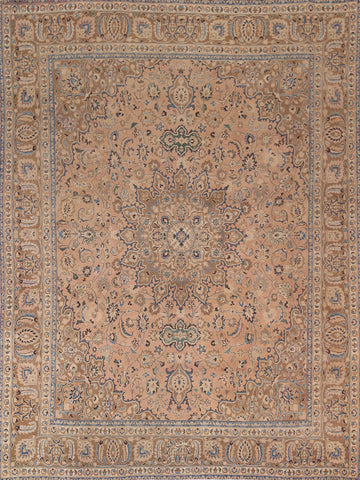 Vintage Wool Floral Mashad Persian Area Rug 9x11