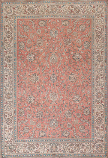 All-Over Floral Pink Tabriz Persian Area Rug 10x13