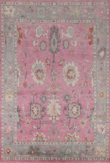 Handmade Pink Floral Oushak Oriental Area Rug 9x12