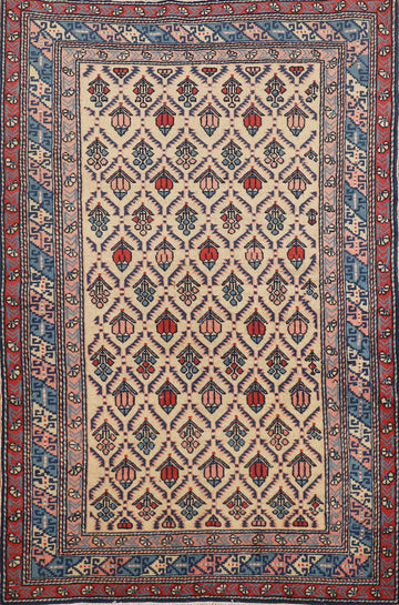 Ivory Vegetable Dye Wool Vintage Kazak Oriental Rug 3x5