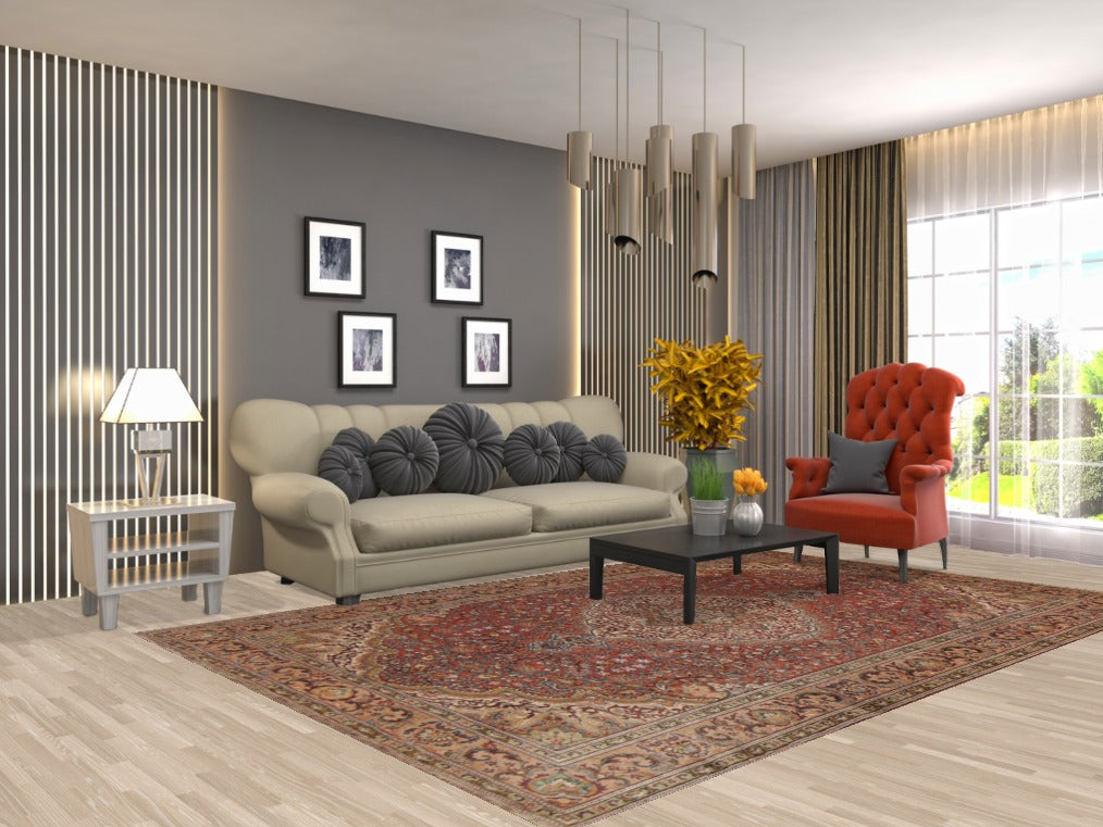 Orange Wool Floral Anatolian Oriental Area Rug 7x10