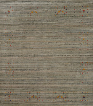 Earth Tone Striped Gabbeh Indian Square Rug 8x8