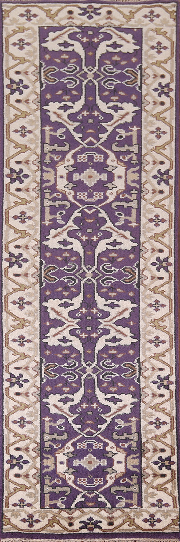 Purple & Ivory Oushak Indian Runner Rug 3x10